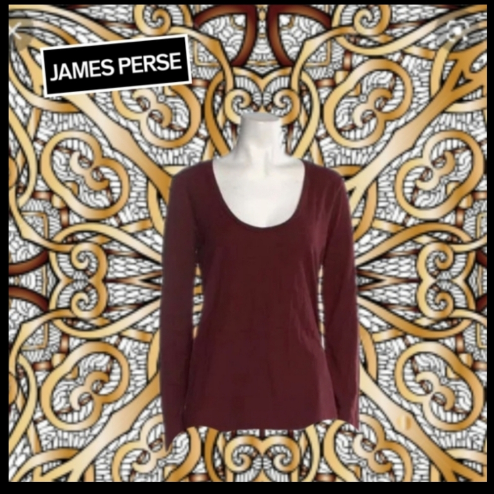 James Perse Burgundy Long Sleeve Scoop Neck Top